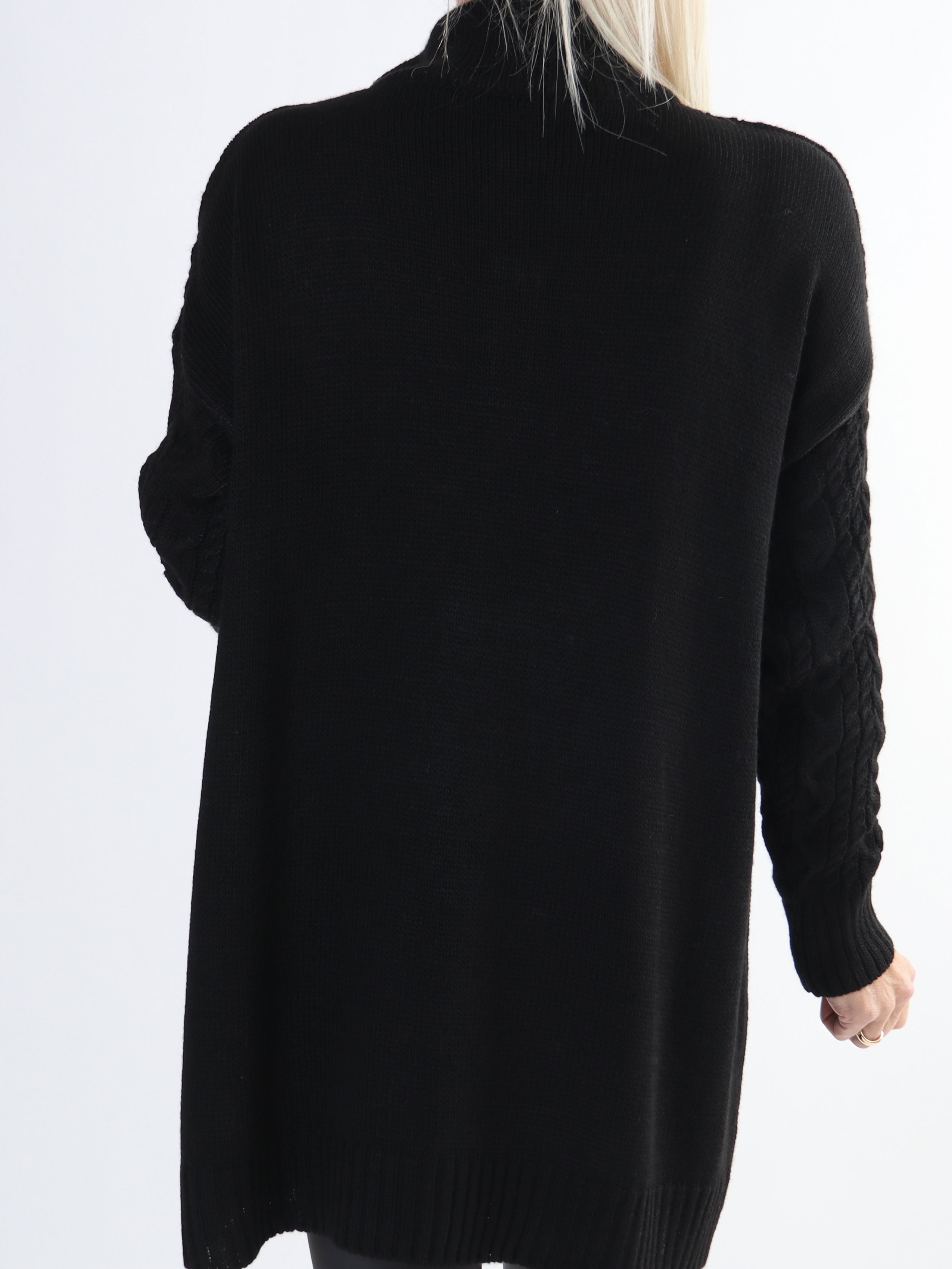 Esly - Plus size striktrøje i kabelstrik med lynlås